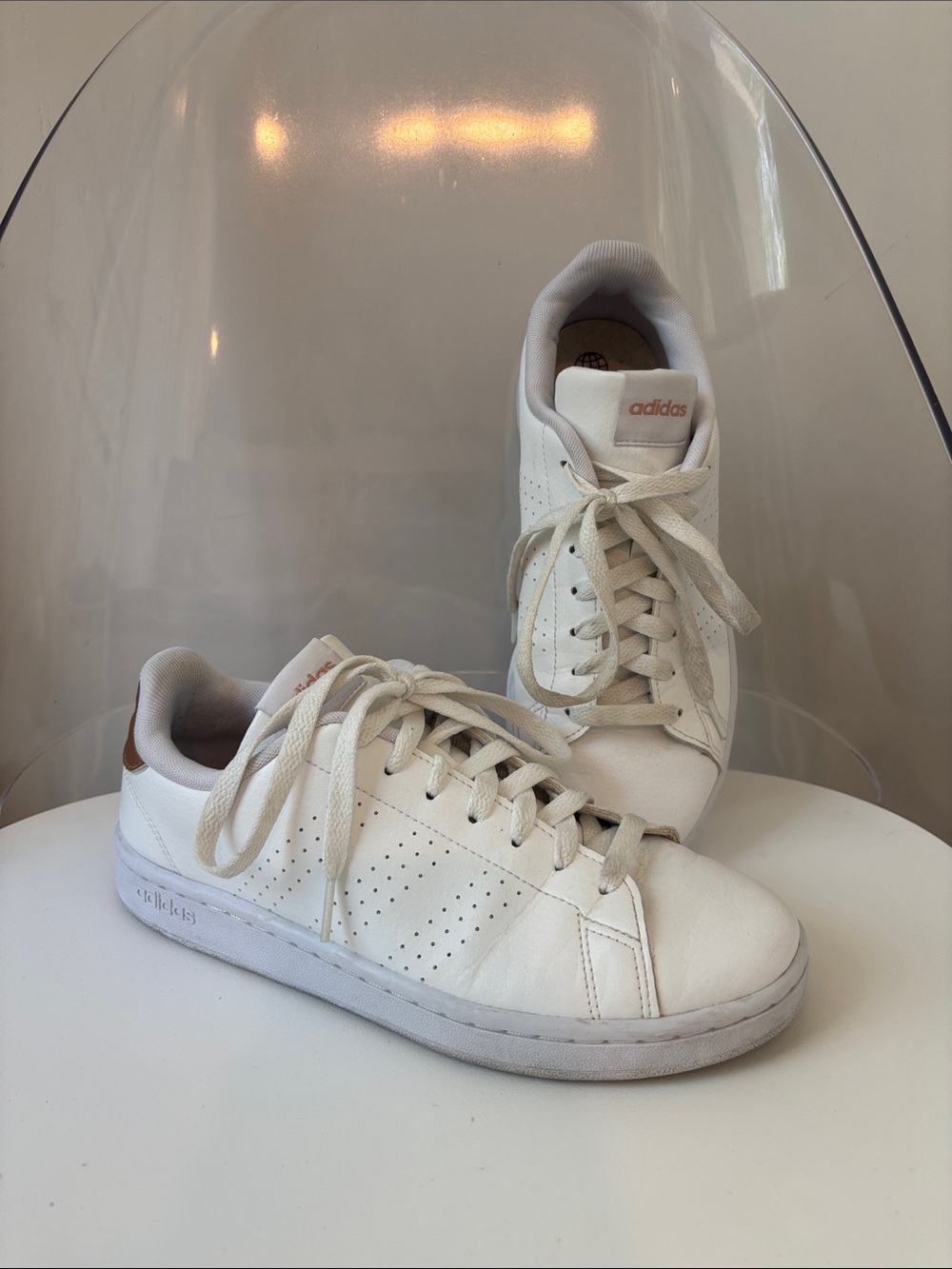 adidas White Leather Low-Top Sneakers with Bronze Accent